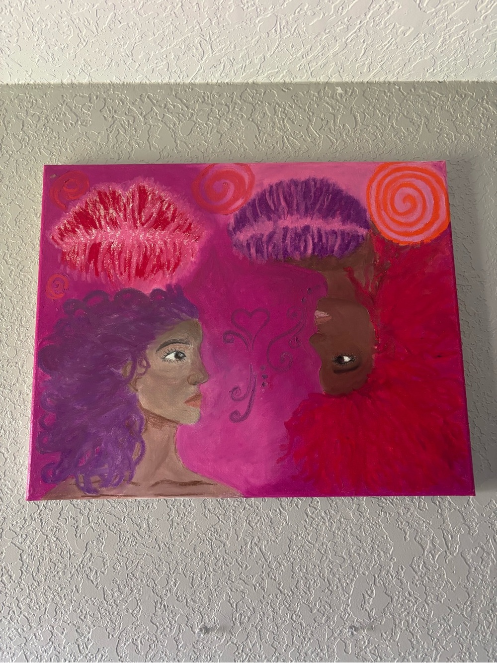 Hand-Painted Lesbian Pride Pink & Purple Home Art Canvas Portrait